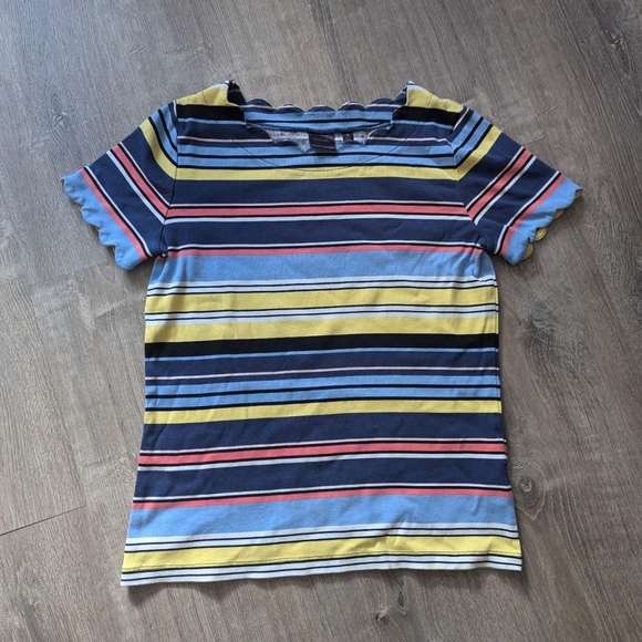 Rafaella Striped Shirt hirt with Scalloped Collar and Sleeves, Size M - Picture 1 of 5